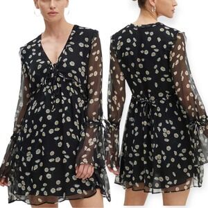 THE KOOPLES Daisy-Print Silk Mini Dress US L (3) Spring Summer Garden Floral NWT
